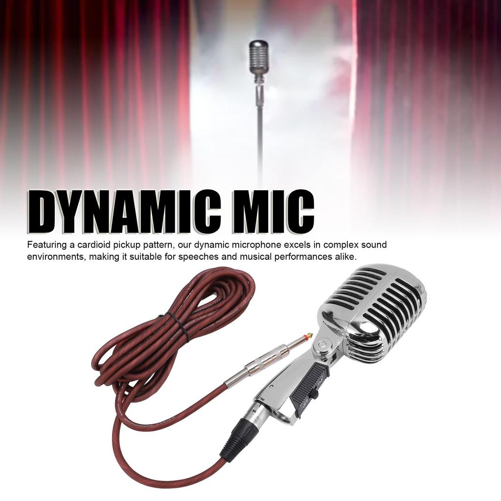 Retro Dynamic Vocal Classic Cardioid Microphone with XLR Female to Adjustable Microphone for Stage and Live Performances Microphone, 6.35mm Cable,