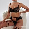 Womens Sheer Lace Bodysuit Set With Garter Belt Thigh Rings