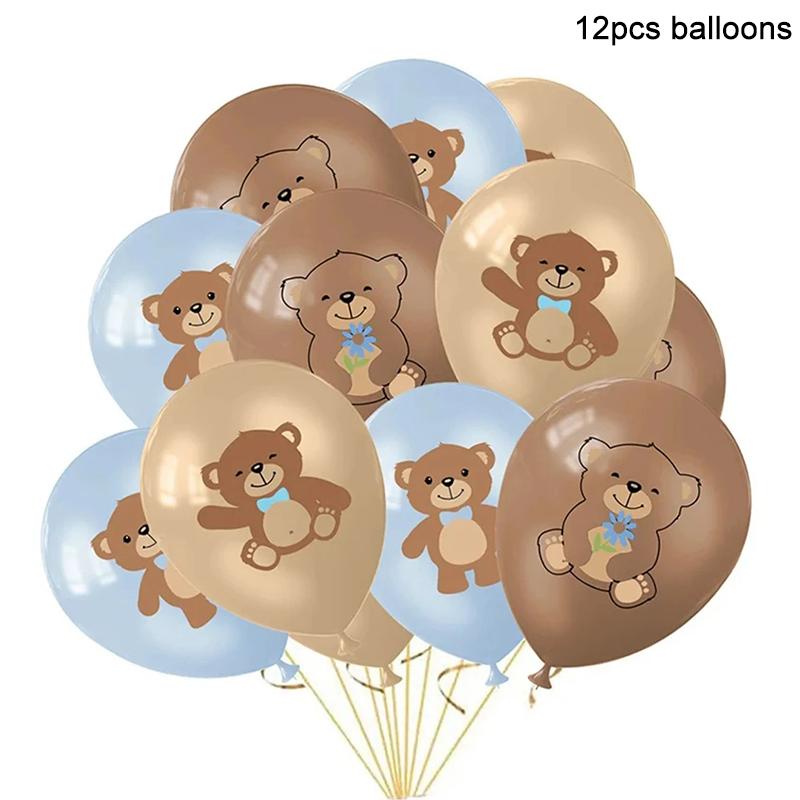 Teddy Bear Disposable Tableware Boy Girl Baby Shower Supplies Paper Plate Cups Kids Birthday Party Decoration Gift Bag Balloon