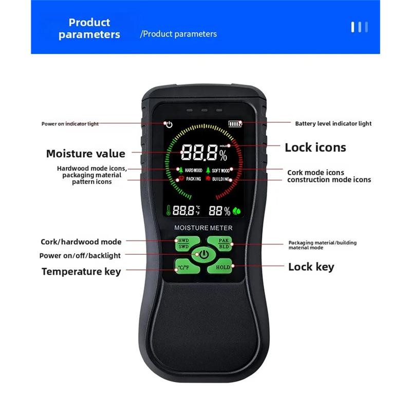 AT19-Wood Moisture Tester Floor And Wall Moisture Meter For Moisture Detection In Wood, Flooring, Paint, And Walls