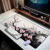 Chinese Ink Plum Blossom XXL Gaming Mouse Pad Non-Slip Rubber Overlocked Deskmat Oriental Floral Peony Art Keyboard Table Mats