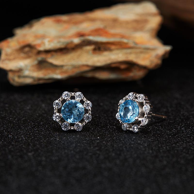 S925 Sterling Silver Natural Topaz Citrine Amethyst Olive Garnet Color Treasure Ring Women'S Jewelry Set Earrings