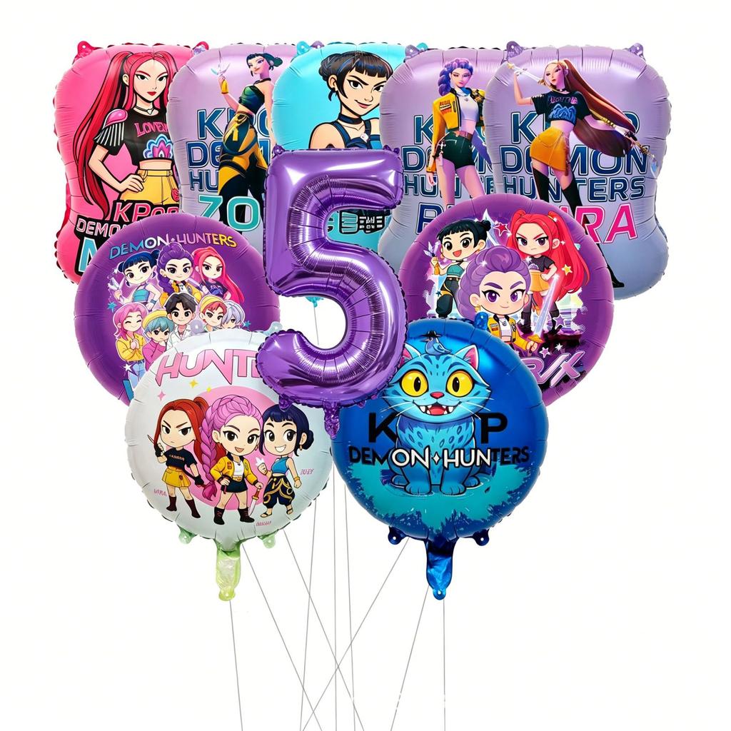 10pc Full Characters Foil Balloon Set, 1-9 Purple Balloons For Girls Kids Birthday Party Decoration Ballons Supplies