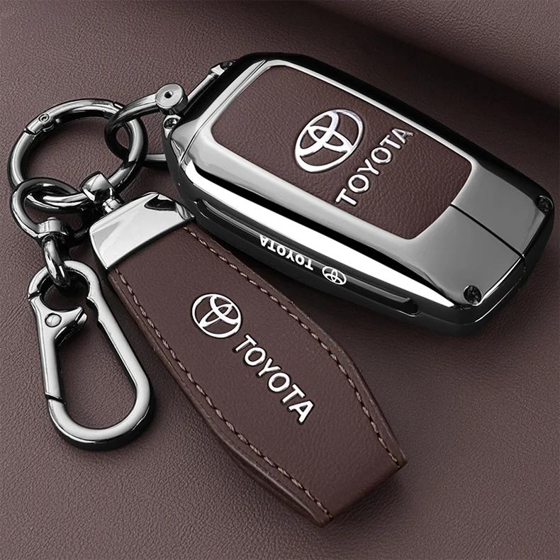 QHJS9 Zinc Alloy Leather Car Key Case Cover Shell for Toyota CHR Hilux Fortuner Land Cruiser 200 Camry Corolla Crown RAV4 Highland