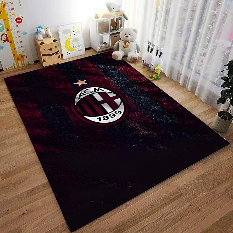 AC Mailand Logo Teppich 1899 Stern Design Rot Schwarz Fußball Dekor Teppich Geeignet für den Einsatz als Anti-Rutsch-Matte für Wohnzimmer Schlafzimmer Sofas