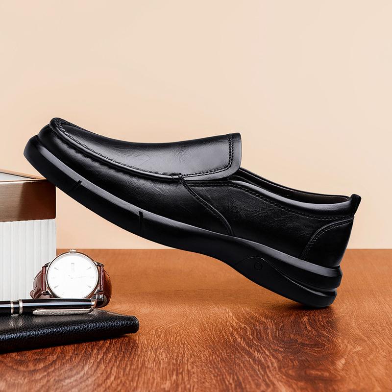 Men Genuine Leather Business Slip On Shoes Office Walking Commuting Travel Smart Casual Comfortable Footwear Sizes 38-46