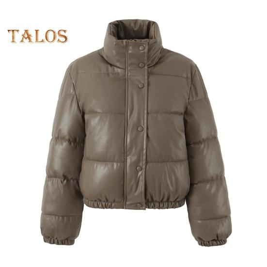 Winter Women Jacket Thickened Padded Stand Collar Neck Protection Windproof Heat Retention Solid Color Zip-up Long Sleeves Down Coat