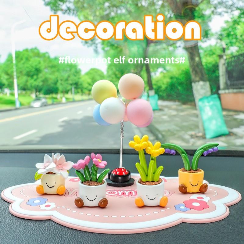 Cute Car Accessories, Decorative Pieces, Potted Flowers, Car Mini Ornaments, Compact Center Console Decorations, with A Sense of Sophistication.