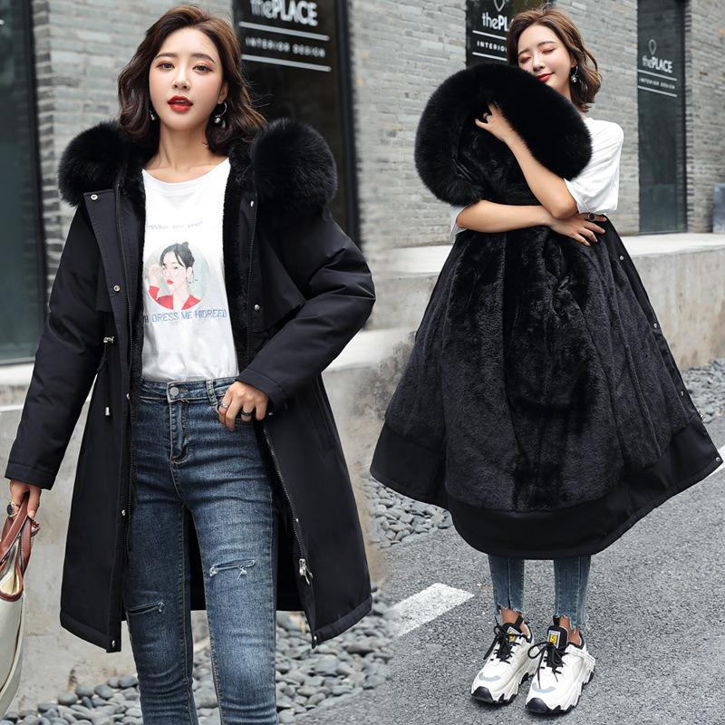 New Winter Women's Cotton-padded Coat Mid-length Large Fur Collar Plus Velvet Cotton-padded Jacket Down Cotton-padded Coat Cotton-padded Jacket