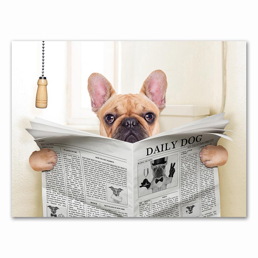 Dog Reading Newspaper Toilet Wall Art Canvas Prints Funny Dog Painting Wall Picture Home Bathroom Decor Dogs Lover Gift