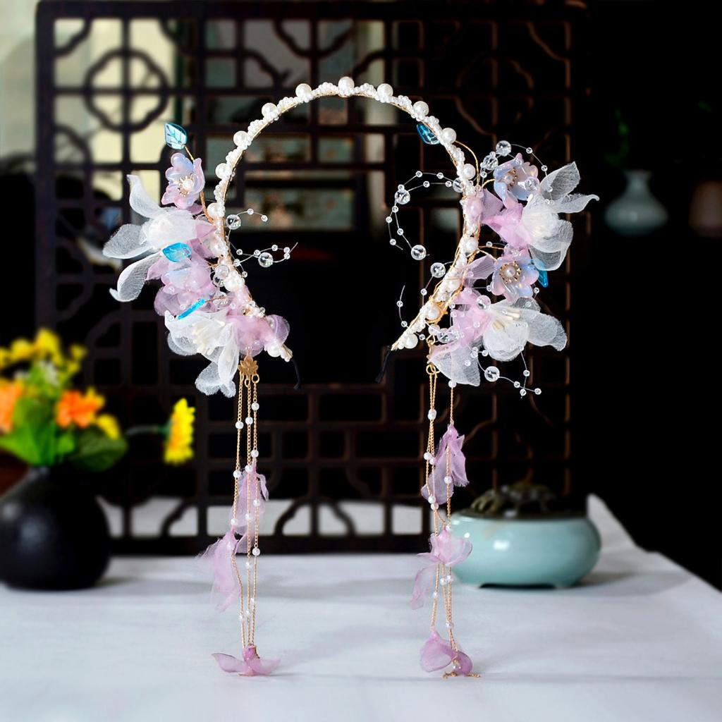 Ancient Chinese Style Hanfu Hair Band With Floral Decor And Tassels Elegant Headpiece for Women Wedding Birthday Party Decor