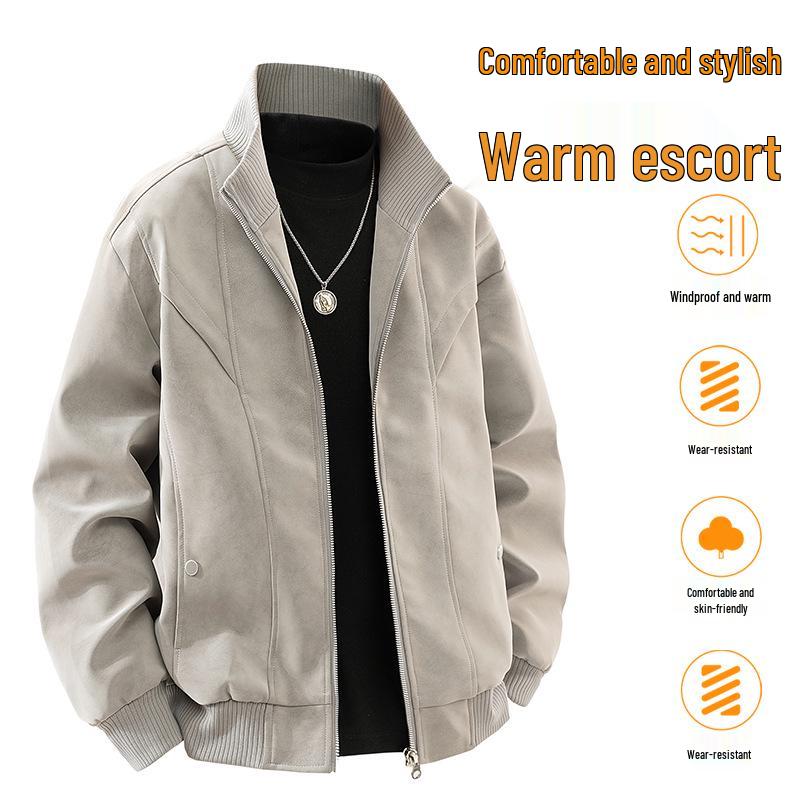 Men's Spring/Autumn Plus Size PU Leather & Corduroy Jacket - Trendy Lapel, Loose Fit, Hong Kong Style