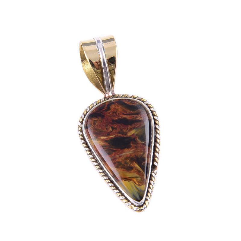 Natural Pietersite Gemstone 925 Solid Sterling Silver TwoTone Pendant 1.25" B3c76