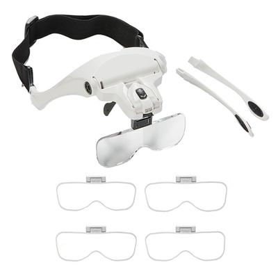 Headband Magnifier with 5 Lenses Dual LED Light Head Mount Magnifying Glass for Repair Crafts