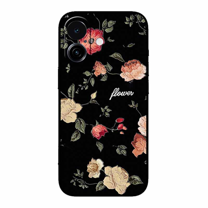 3D Emboss Case For iphone 17 2025 Phone Case Coque Flowers Black Silicone Soft Back Cover For iphone 17 5G Case 6.3" Funda Shell