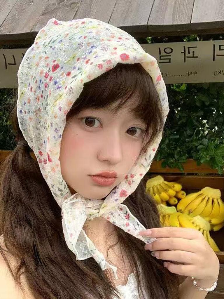 Korean Fashion Floral Triangle Headscarf Hair Band For Women,Simple Sweet Bandana Triangle Scarf Headband Retro Hair Bands