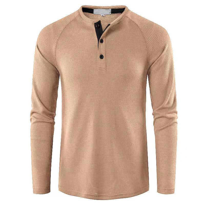 Men's Solid Color Henley Long-Sleeve Shirt for Autumn/Winter