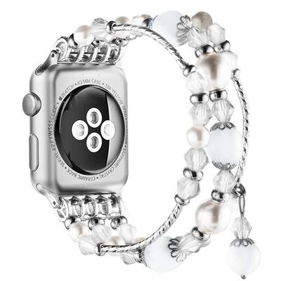 Link Bracelet Strap for Apple Watch Series 8 Ultra 49mm 6 5 4 SE 3 Band 38mm 42mm Elastic Strap for Iwatch 44mm 40mm 41mm 45mm Women Agate Pearl Bands