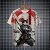 Fashion Japanese Samurai Cat  3D Print Men's short Sleeve T-shirt Fashion festival Crew Neck t shirt Tops polyester Men Clothing