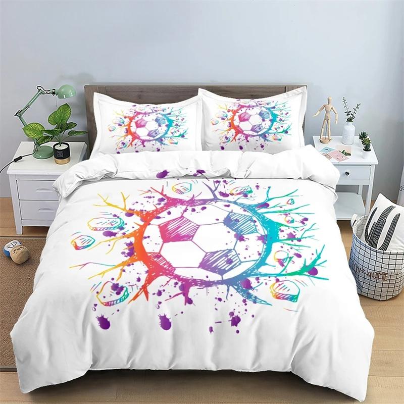 Fotboll Sängkläder Set 3D Fotboll Barn Påslakan Enkelt Dubbelt Sport Pojke Hemtextil Täcke Nordiska Överdrag för Säng King Full