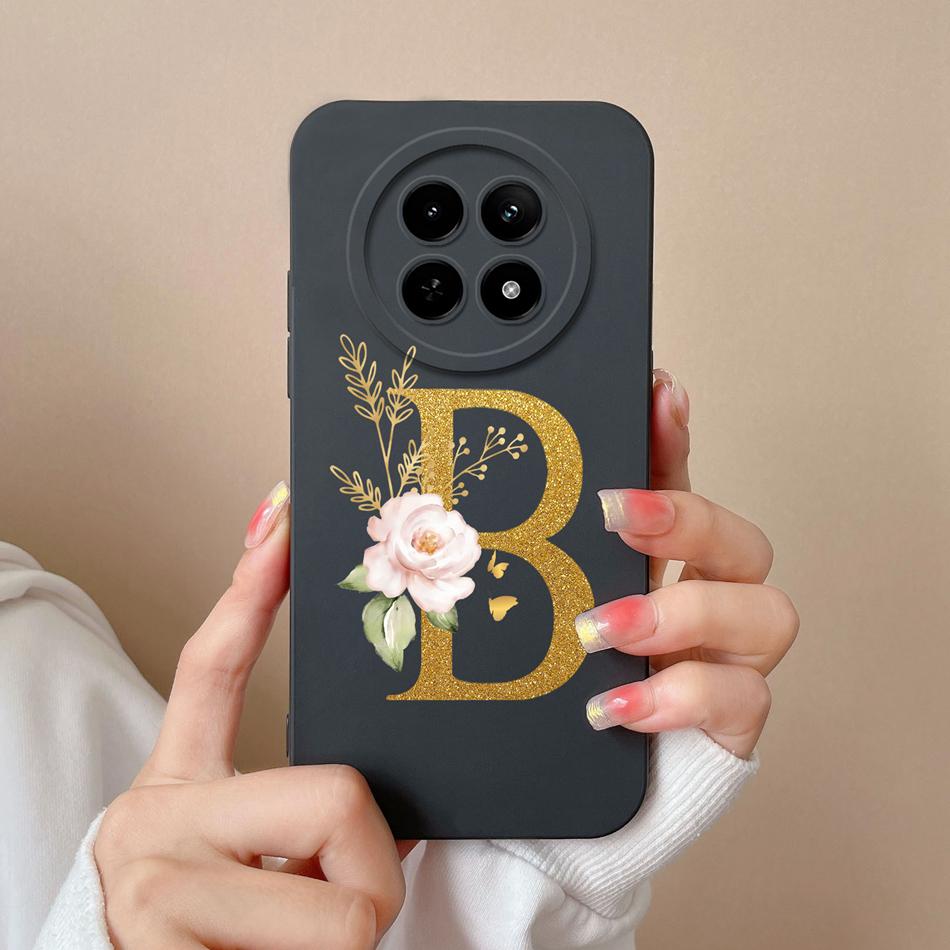Cases For OPPO Realme12 12x 5G Elegant Rose Letter Soft Liquid Silicone Lens Protective Back Covers For Realme 12 X Bumper Funda