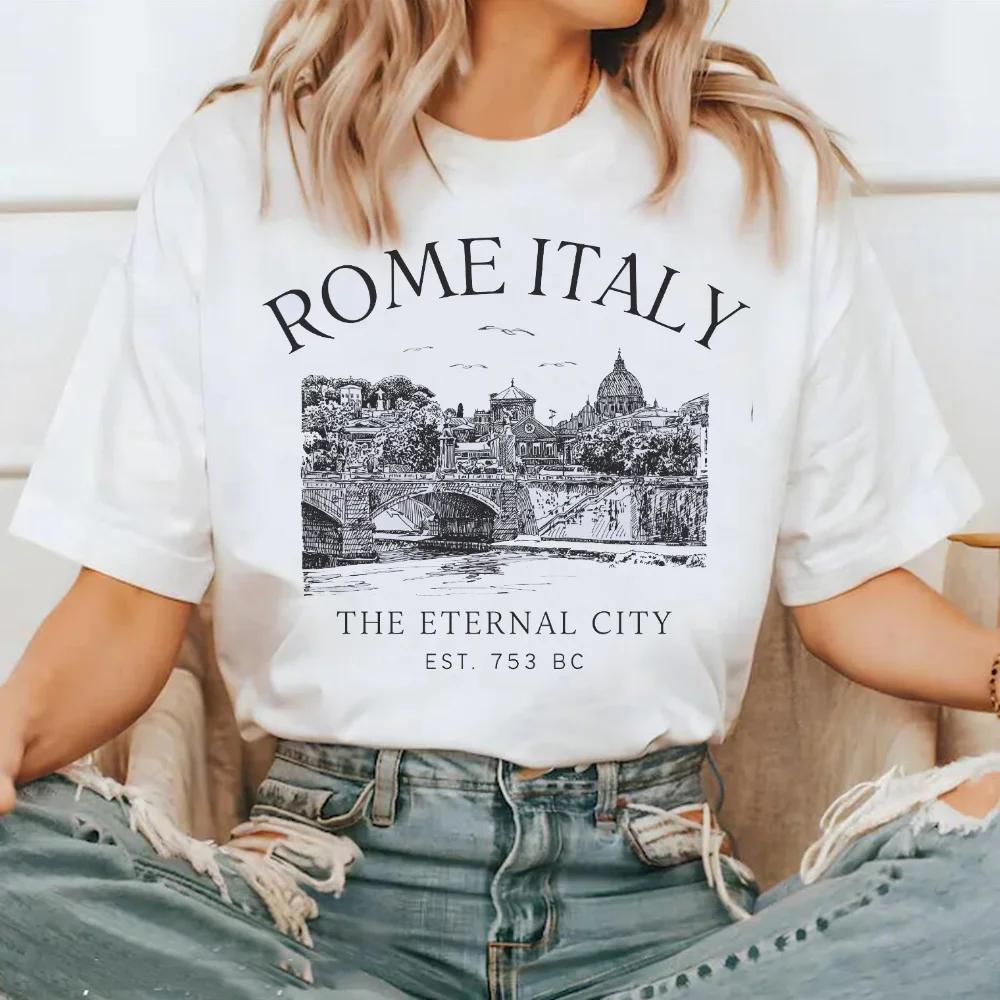 Short Sleeved Fashion Trend Top Street Versatile T-Shirt Pattern Round Neck Polyester Fabric T-Shirt Women's Printed Travel T-Sh