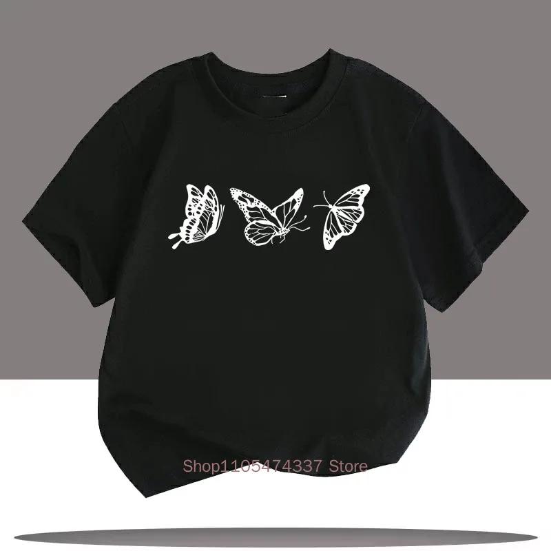 Minimalist Butterflies Print T Shirts For Girls Summer Children Casual Fashion Colorful Cute Tops Kids Oneck Short Sleeve Tees