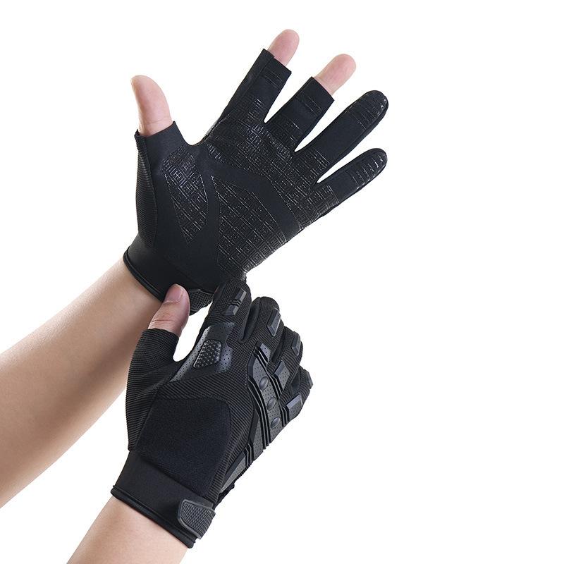 Tactical Gloves Men's Outdoor Rock Climbing Training Anti-slip Rubber Protective Finger Exposed Microfiber Leather Cycling Gloves