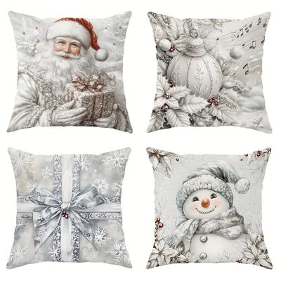 Christmas Decoration Pillowcase Santa Claus Snowman Bow Ball Pattern Is Suitable for Home Room Sofa Cushion Cover Gift