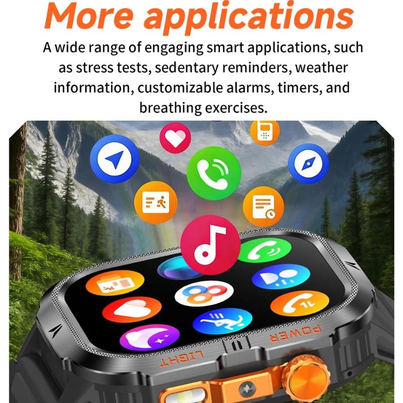 2026 New 1200mAh Rugged Military GPS Smart Watch Men 2.01" AMOLED Screen IP68 Waterproof Clock SOS Call Fitness Flashlight Smartwatch IOS Gift