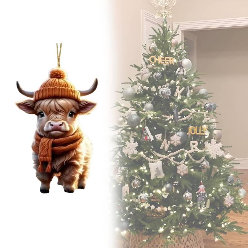 Adorable Cartoon Cow Acrylic Car Pendant Charming Holiday Tree Decoration Home Decor