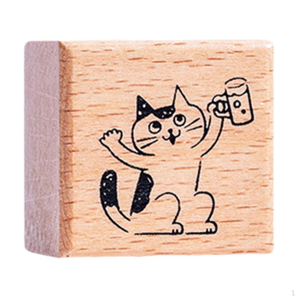 Cat Stamp Cute Animal 1.2 Inch for Kids Wooden Rubber Stamping Mailing Scrapbooking Letter
