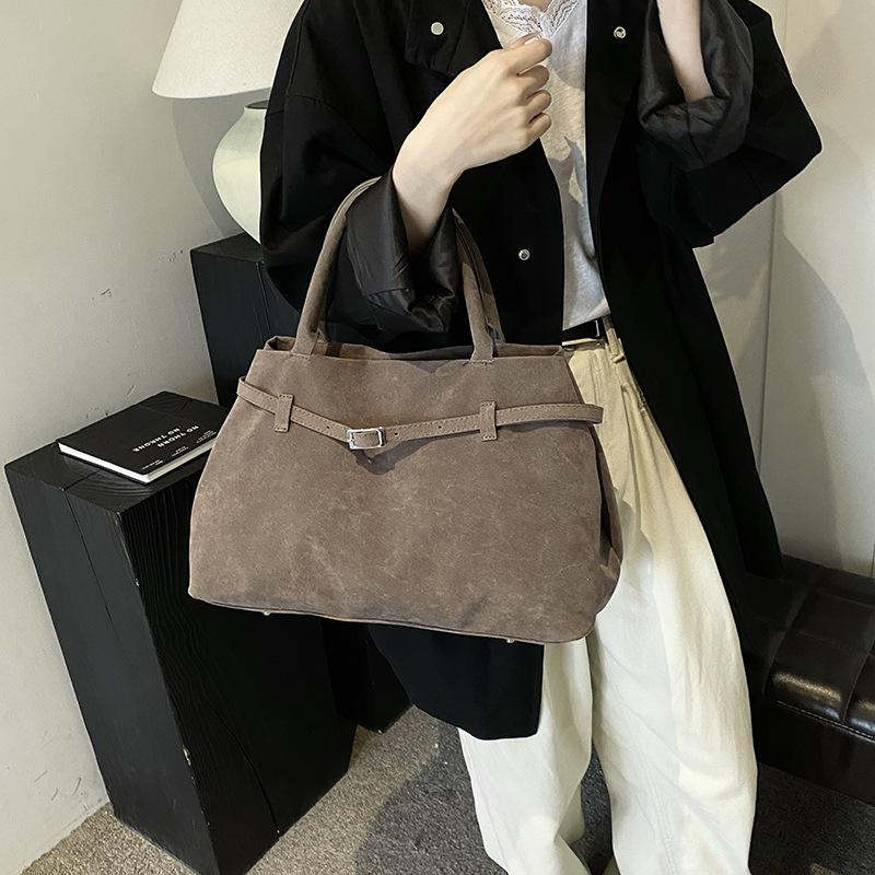 Retro premium women's bag 2025 new large-capacity suede tote bag simple commuter handbag