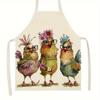 Cartoon Rooster Linen Apron. Adjustable farmhouse kitchen apron for family cooking.