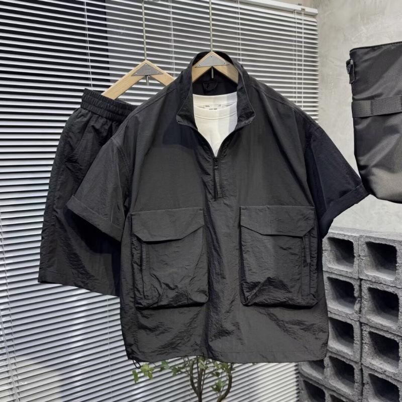 

Мужской быстросохнущий рабочий костюм с воротником-стойкой, короткими рукавами и шортами - Летняя коллекция 2024 г. Medium чёрный