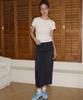 SALON DE YOHN Straight Denim Long Skirt_ Dark Gray