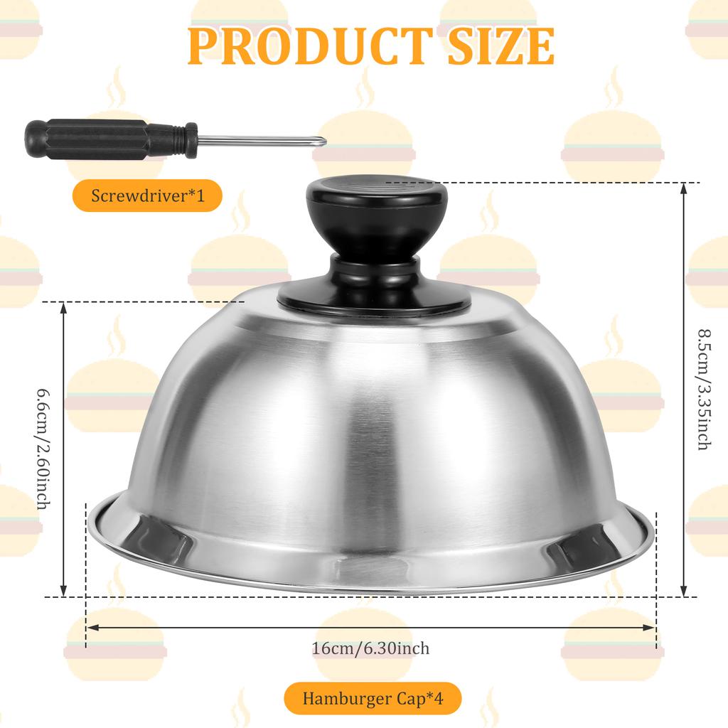 4Pcs 16cm Burger Cover Stainless Steel Cheese Melting Dome Small Grilling Cover Round Flat Top Grill Metal Lids Steaming Cover