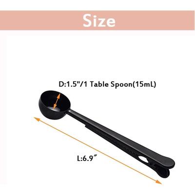 1 Pack Kaffeelöffel mit Clip Schwarz 2 in 1 Edelstahl 1 Esslöffel Mahlen Messlöffel mit Beutelclip für Kaffee und Tee