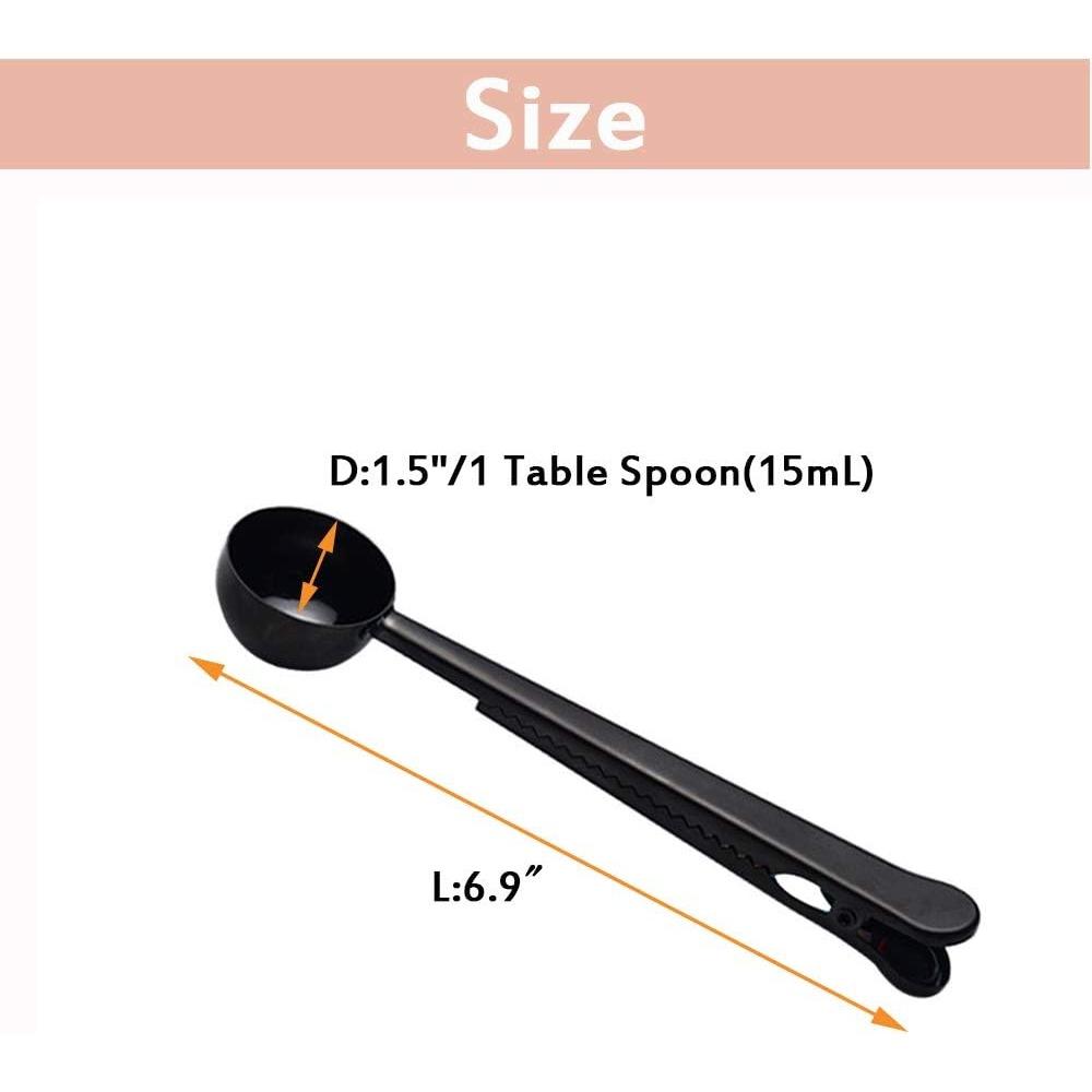 1 Pack Coffee Spoon with Clip Black 2 In1 Stainless Steel 1 Tablespoon Grinding Measuring Spoon with Bag Clip for Coffee and Tea