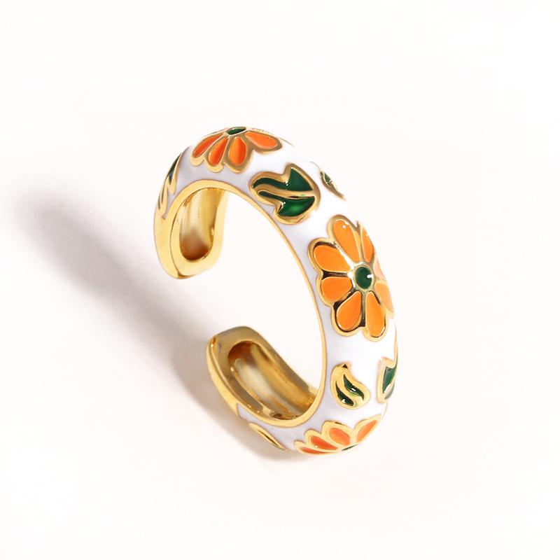 Vintage Colorful Enamel Flower Rings Trendy Geometric Female Minimalist Flower For Ladies Wedding Party Engagement Jewelry Gift