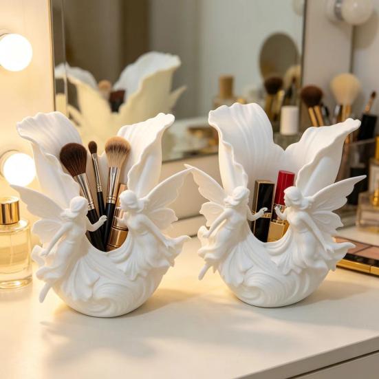 3D Printed Pen Holder 2 Angels Wings Decorative Pencil Cup Multi-functional Desk Organizer for Office Home Workspace