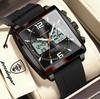 POEDAGAR Square Electronic Man Clock LED Alarm Chronograph Quartz Sport Men Watch Week Date Fashion Military Men's Watches Reloj