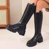 Chunky Platform Black Knee High Boots Women Fashion Back Zipper Pu Leather Long Boots Woman Thick Sole Motorcycle Botas