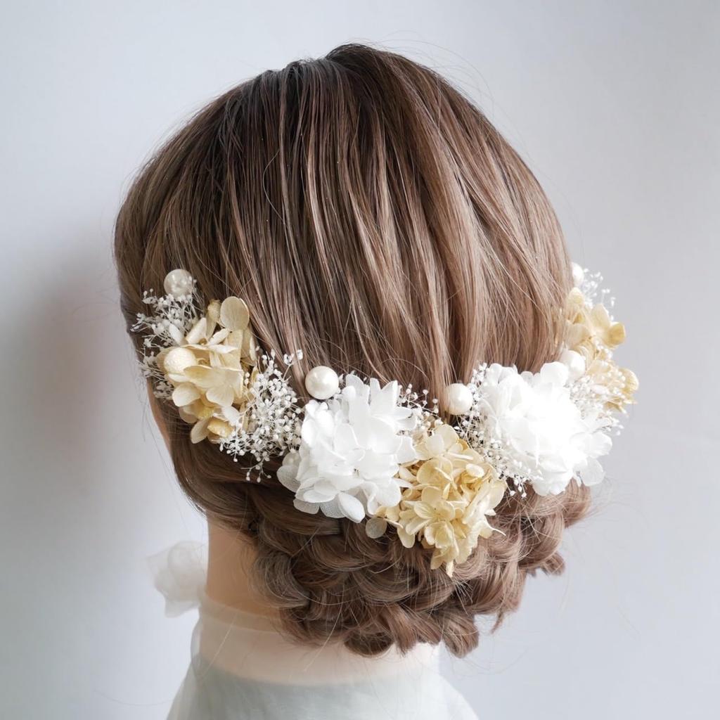 [Lomeri] Lomeri Hair Ornament Set of 12 (White Gold) Featuring Baby's Breath, Hydrangea, and Pearls (A374)
