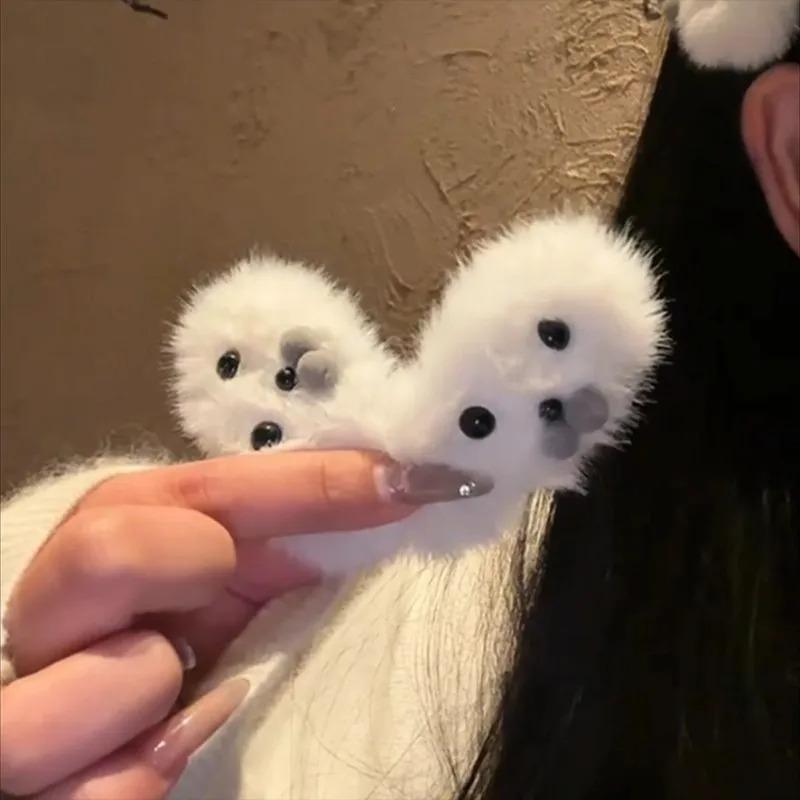 2pcs Cartoon Plush Little Seal Hair Clip Sweet Cute White Hairpin Fashion Versatile Autumn Winter Pet Barrettes Hair Accessories