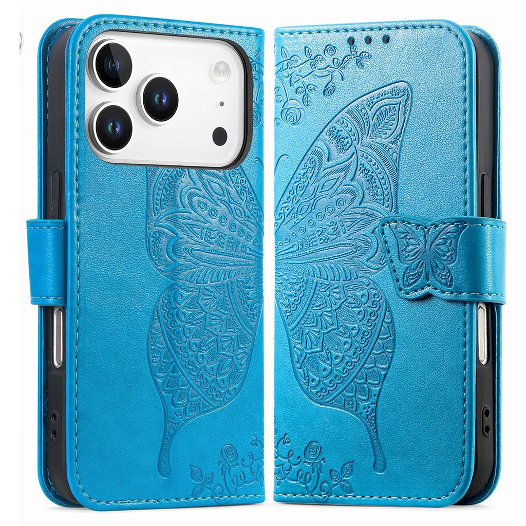 For iPhone 17 Pro Max Case with Strap Butterfly Pattern PU Leather Wallet Phone Cover