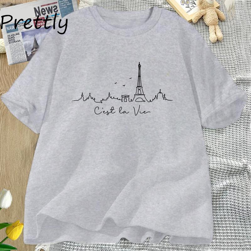 C'est La Vie Paris T Shirt for Unisex Unisex Paris Trip Vacation T-shirt Casual Classic Cotton Printed Tshirt Unisex Streetwear