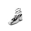 Sandals Women's High Heels 2026 Summer Strap Roman Silver Lacquered Leather Baotou Sexy High Heels