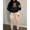 Womens Comfortable Hooded Sweatshirt Jogger Pants Set With Bear Print Color-Block Design Streetwear