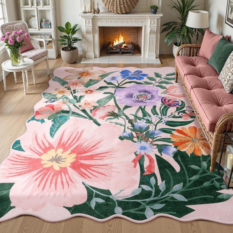 

Fashion Light Luxury Flower Print Living Room Carpets Art Bedroom Bedside Rug Foldable Machine Washable Sofa Coffee Table Mat 50x80cm (19x31inch)
